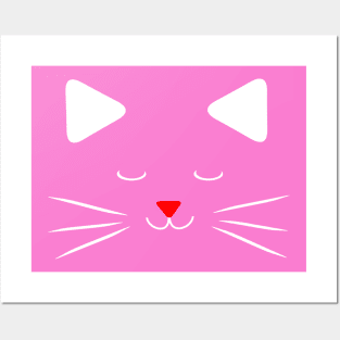 White Cat Cute Design Shirt Pink TShirt Kitty Cat Posters and Art
